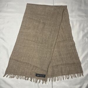Woolmark 100% Lambswool Scarf Tan Beige Made in Uruguay Fringe 50" x 13"